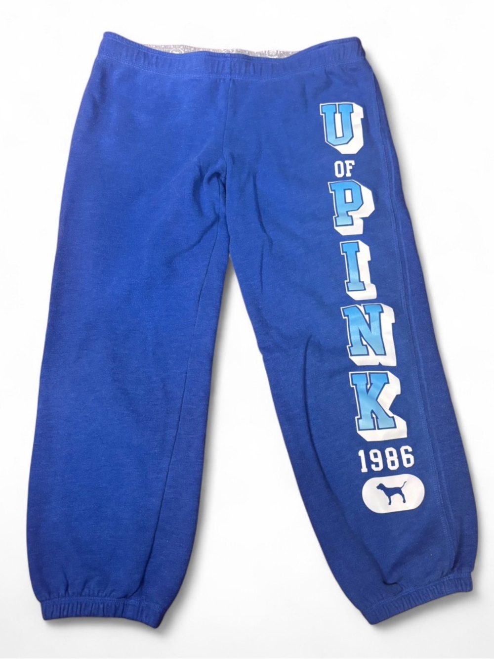 Y2K PINK Victoria's Secret Blue Logo Capri Sweatpants Size Small - Picture 2 of 12